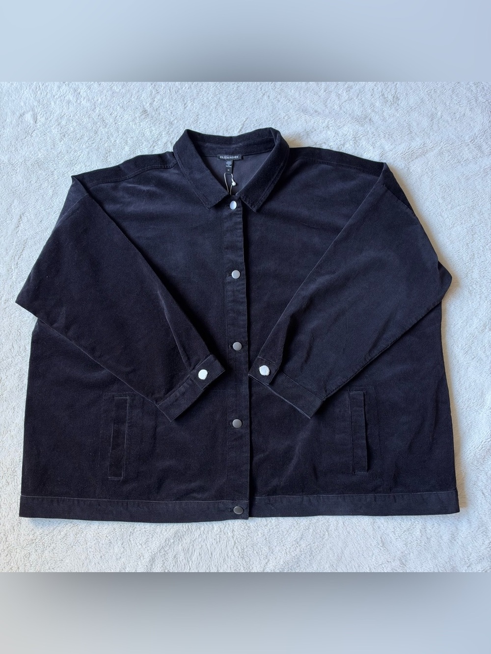 Eileen Fisher Classic Collar Black Corduroy Jacket Sz 3X NWT Preppy Boxy Layer